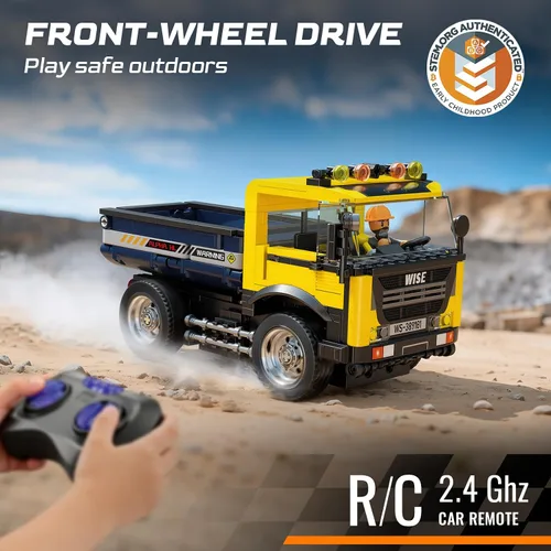 Miniatura 2 de Wise Block - Juego de bloques de construcción de camión volquete de 365 piezas con control remoto con 1 mini figura, camión de construcción RC