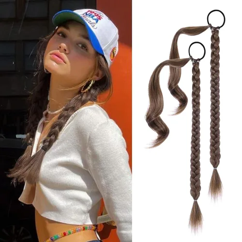 Miniatura 29 de YOGFIT 2 piezas Extensión de cola de caballo trenzada DIY, extensión de cola de caballo larga y lacia con envoltura natural, cabello sintético suave