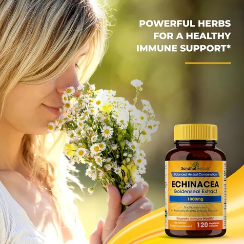 Miniatura 5 de SANDHUHERBALS Echinacea Goldenseal 1000 mg 120 cápsulas Apoyo del sistema inmunológico Respuesta respiratoria Suplemento de respuesta inflamatoria