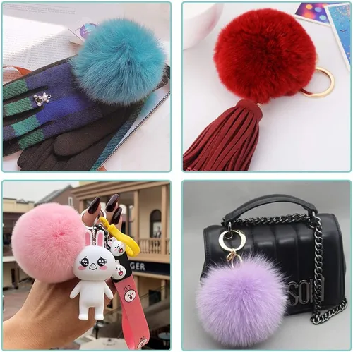 Miniatura 7 de SIQUK 30 pompones de piel sintética para manualidades, pompón esponjoso con lazo elástico para sombreros, llaveros, bufandas, guantes, bolsas