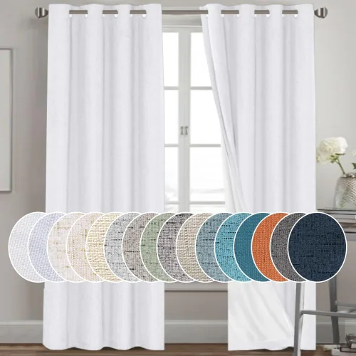 Miniatura 123 de Primitive - Cortinas opacas 100 % de lino texturizado natural para dormitorio, sala de estar, cortinas para ahorra energía, tela de arpillera