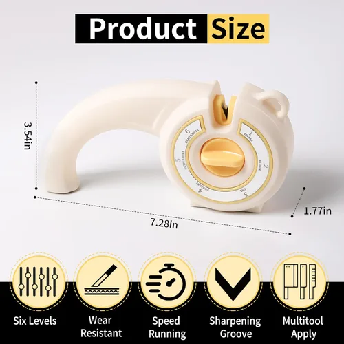 Miniatura 6 de Afilador de cuchillos 6 en 1 con perilla giratoria, afilador multiusos para cuchillos de cocina, tijeras y cuchillos de pan, base antideslizante