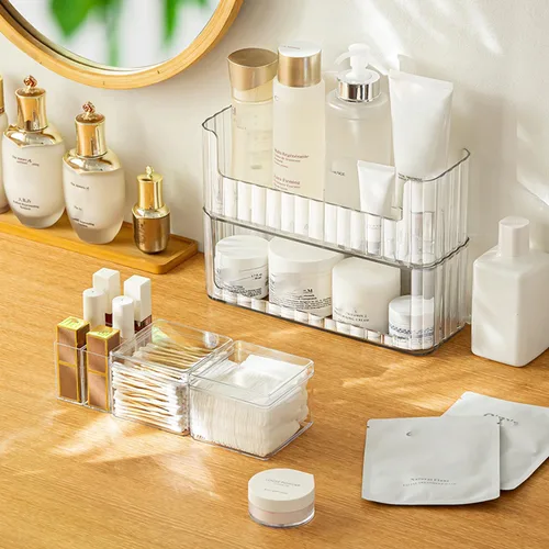 Miniatura 3 de Organizador de estantes de 2 niveles para botiquín, compartimentos para almacenamiento de maquillaje, bandejas de estante para pared de gabinete
