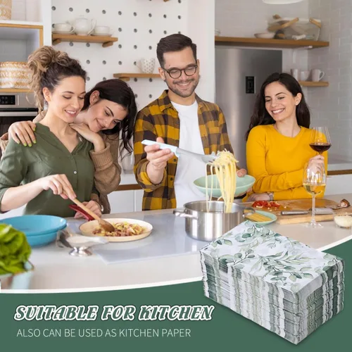 Miniatura 6 de 100 servilletas desechables para invitados, toallas de mano desechables de papel con hojas verdes, servilletas de mano decorativas de papel