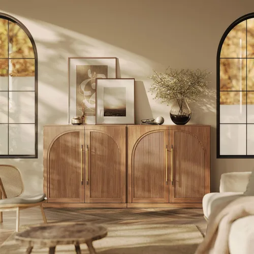 Miniatura 52 de BELLEZE Aparador Modular Acanalado Buffet con Almacenamiento, Mesa Consola Moderna de Mediados de Siglo con Puertas Arqueadas Simétricas, Elegante
