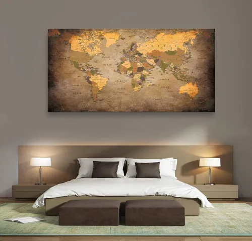Miniatura 2 de B0550 - Póster de mapa del mundo, lienzo para pared, diseño moderno enmarcado del mundo, decoración de oficina en casa, mapas, impresiones