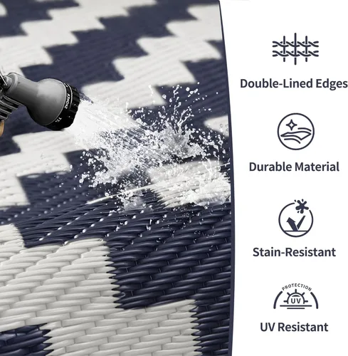 Miniatura 5 de GENIMO Alfombra de Exterior para Liquidación de Patio, 6'x9' Alfombra Impermeable, Alfombras de Plástico Reversibles para Camping, Caravana, azul