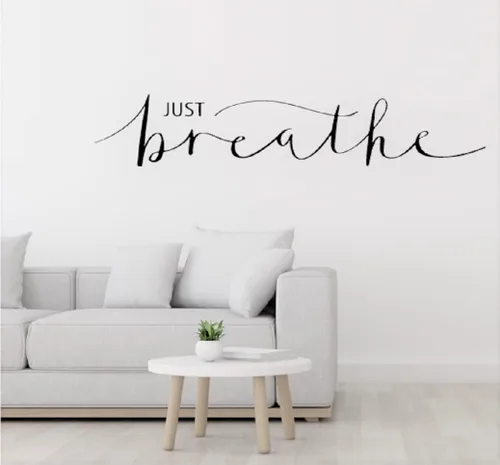Calcomanía de pared grande con texto en inglés «Just Breathe» para dormitorio, estudio de yoga o sala de meditación, recordatorio sereno para