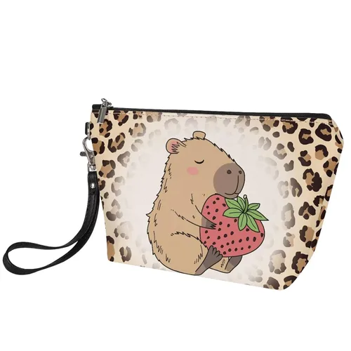 Miniatura 4 de FOR U DESIGNS Bolsa de maquillaje de leopardo y fresa para amantes de Capybara para niñas, con cremallera, organizador de bolsas de maquillaje