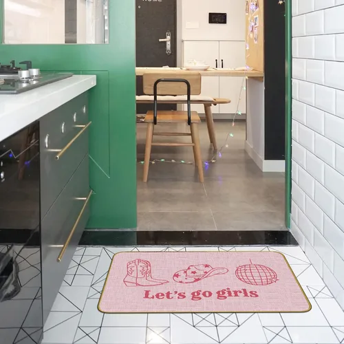 Miniatura 4 de Mingnei Divertido tapete rosa preppy de Let's Go Girls – Tapete de vaquera, botas de vaquera occidental, tapete de piso de disco para el hogar