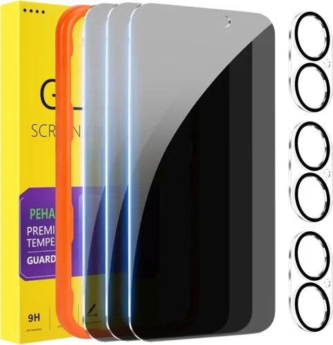 Miniatura 26 de PEHAEL 3+3 Pack para iPhone 17 Pro protector de pantalla de privacidad con protector de lente de cámara, película de vidrio templado antiespía