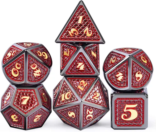 Miniatura 16 de DNDND - Juego de dados metálicos para DND con estuche de metal de regalo, 7 piezas de dados metálicos de Calabozos y Dragones para juego DND
