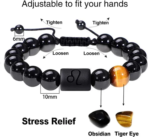 Miniatura 28 de SUMMER LOVE Father's Day Gifts Zodiac Bracelet for Men Women 10mm Natural Black Onyx Stone Star Sign Constellation Beaded Protection Bracelet