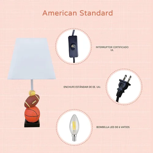 Miniatura 4 de HERBESTBAY Lámpara de mesa para niños, diseño de fútbol americano, baloncesto y béisbol de 14 pulgadas con bonita pantalla, lámpara temática