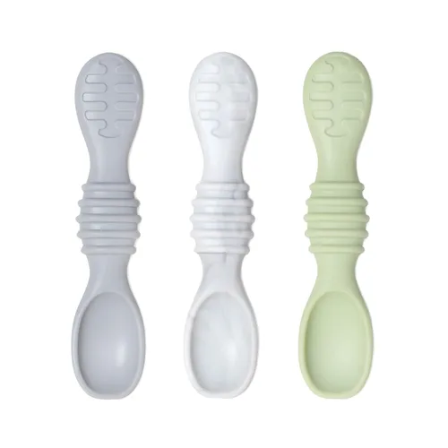 Miniatura 11 de Bumkins Juego de utensilios para bebé, cucharas de entrenamiento de silicona para sumergir, punta suave, autoalimentación, masticar, destete LED