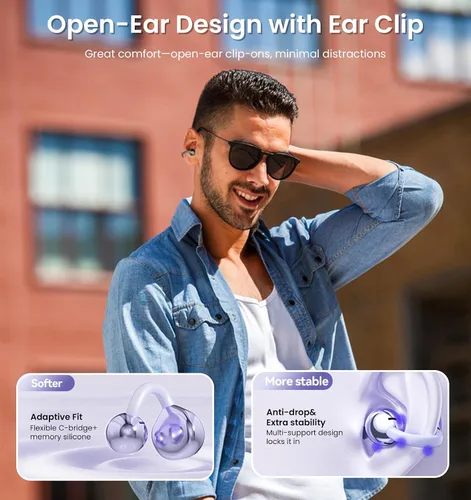 Miniatura 3 de Auriculares con clip, auriculares de oreja abierta inalámbricos Bluetooth 5.4, auriculares ligeros de oreja abierta con micrófono batería 59H