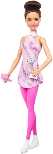 Miniatura 5 de Barbie Careers Fashion Doll & Accesorios, Morena Patinadora de Hielo en Traje Rosa Desprendible con Patines de Hielo y Trofeo