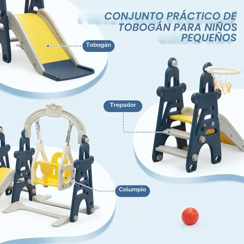Miniatura 3 de Juego de tobogán y columpio 3 en 1 para niños de 1 a 3 años, parque infantil interior para niños, toboganes independientes al aire libre con aro