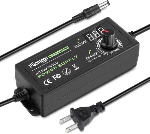 Miniatura 8 de Facmogu Fuente de alimentación ajustable de 3V-12V 5A 60W con pantalla LED, CC variable 3V 5V 6V 9V 12V Adaptador universal AC/DC, 100V-240V AC a DC