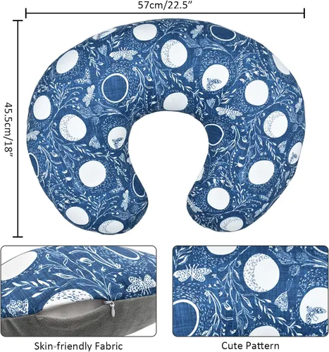 Miniatura 4 de Winmany Funda de almohada de lactancia para bebé, funda de almohada extraíble para lactancia materna, lindo patrón para niñas y niños, funda de Azul