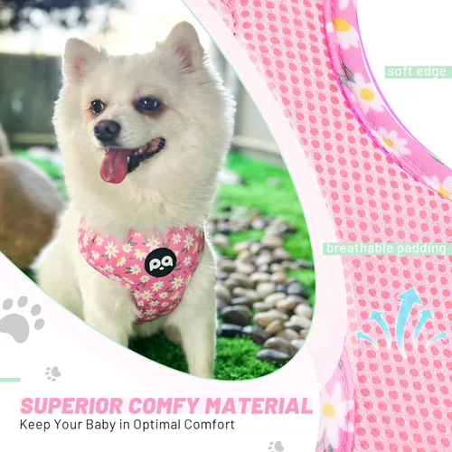 Miniatura 3 de QQPETS Arnés para perro con correa y soporte para bolsa de excrementos, juego de 4 piezas, ajustable sin tirones, chaleco acolchado de malla suave