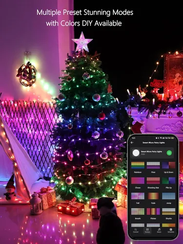 Miniatura 7 de BrizLabs Guirnalda de luces inteligentes, 66 pies, 200 luces LED WiFi 4 de julio, control de aplicación, regulable, luz roja, blanca, azul, 200 LED