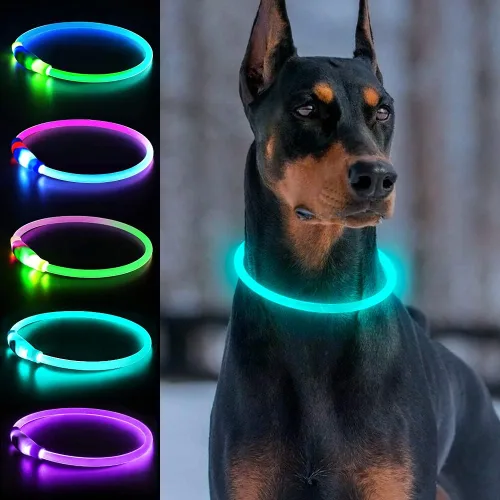 Miniatura 8 de Collares de perro iluminados, collar de perro Dlitk LED recargable por USB, 1 unidad, collar brillante de poliuretano termoplástico para perros