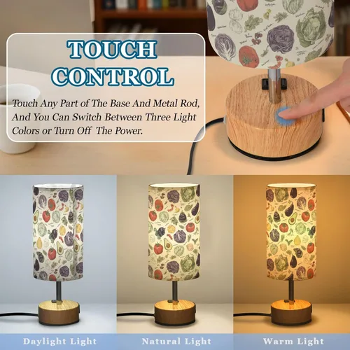 Miniatura 3 de Vegetable Retro Dimmable Bedside Touch Lamps with Charging Ports for Living Room Bedroom Nightstand Office Desk, Light Bulb Included