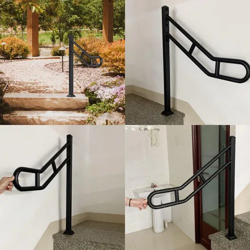 Miniatura 7 de Pasamanos de un solo poste para exteriores de 1 a 3 escalones, barandillas de metal para escalones al aire libre, barandilla de escalera de hierro