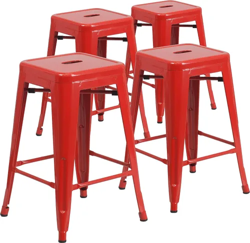 Miniatura 14 de Taburete de 24 pulgadas de alto para interior y exterior con asiento cuadrado., Metal, Negro