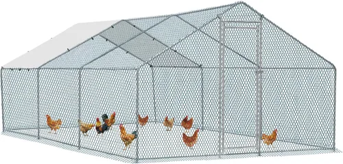 Miniatura 14 de VINGLI Gallinero grande de metal para pollos, gallinero con cubierta impermeable anti-UV, corral de pollo de alta resistencia con bloqueo de Negro
