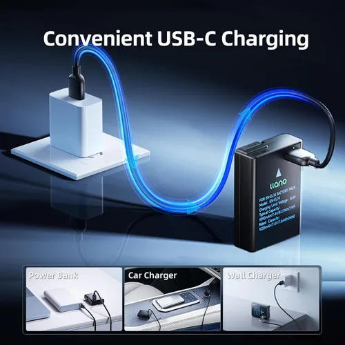 Miniatura 3 de llano USB-C EN-EL14 EN-EL14a Batería para cámaras Nikon D5600 D3500 D5300 D3400 D3200 D3100 D5500 D3300 D5200 D5100, gran capacidad de 950 mAh