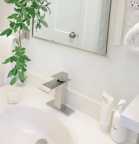 Miniatura 2 de Grifo de baño de níquel cepillado, un solo agujero, mango único, cascada, grifo de lavabo de baño, mezclador, montaje en cubierta con montaje