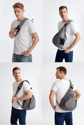 Miniatura 3 de TurnWay - Bolsa bandolera impermeable, bolsa cruzada, bolsa al hombro, con puerto de carga USB para viajes, senderismo, ciclismo, campamento Gris