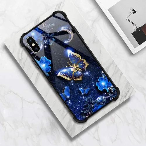 Miniatura 5 de Funda compatible con iPhone XS, funda para niñas y mujeres, cielo azul, flor, luna y mariposa