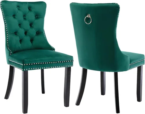 Miniatura 44 de Shenyon Juego de 2 Sillas de Comedor de Terciopelo Gris, Sillas de Comedor Tapizadas con Ribete de Anilla Trasera y Patas de Madera Maciza, Sillas