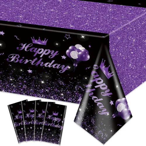 Miniatura 12 de 4 Pcs Happy Birthday Black and Blue Party Tablecloths - Blue Black Party Decorations Plastic Tablecloth Rectangular Table Covers for Boy Girl Baby