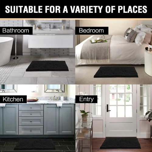 Miniatura 8 de H.VERSAILTEX Tapete de baño de felpilla de lujo negro de 17 x 24 pulgadas, paquete de 2 alfombras de baño de 32 x 20 pulgadas y 20 x 20 pulgadas