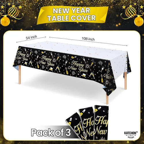Miniatura 3 de KatchOn, Mantel de Feliz Año Nuevo – 108 x 54 pulgadas, paquete de 3 Decoraciones de Feliz Año Nuevo 2026 Mantel de Feliz Año Nuevo 2026