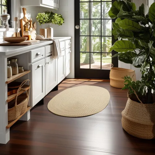Miniatura 14 de Super Area Rugs Alfombra trenzada beige para cocina de campo, alfombra trenzada duradera para entrada/vestíbulo, ovalada, 3 x 5 pies