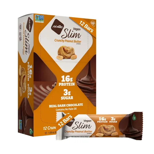 Miniatura 25 de Nugo Mantequilla de maní crujiente de chocolate oscuro, 0.66 onzas de proteína vegana, 0.11 onzas de azúcar, 0.11 onzas de fibra, baja