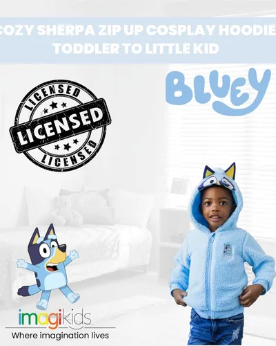 Miniatura 2 de Bluey Bingo Cozy Sherpa - Sudadera con capucha para cosplay con cremallera para niños pequeños