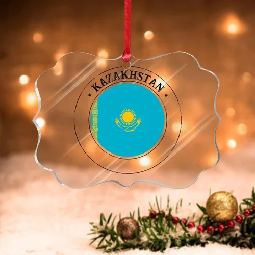 Miniatura 36 de Adornos de Navidad de Kazajstán, bandera de Kazajstán, recuerdo de Navidad, adornos de Navidad acrílicos, bandera nacional, recuerdo de país