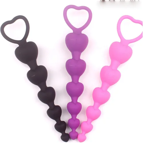 Miniatura 4 de Perlas de corazón Enchufe anal suave Juguetes de ano Bolas grandes de silicona estimulantes del punto G Tapones para los glúteos Sexo para adultos