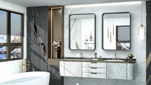 Miniatura 274 de TokeShimi - Espejo para pared de baño, espejo de tocador con marco de metal de aleación de aluminio mate cepillado e inoxidable, decoración rústica