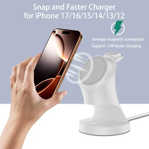 Miniatura 2 de Cargador inalámbrico, soporte de cargador inalámbrico magnético 3 en 1, base de carga inalámbrica rápida para iPhone 17/16/15/14/13/12, Apple Watch