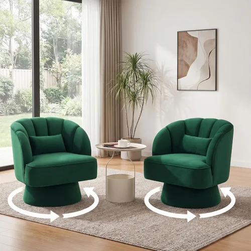 Miniatura 29 de GarveeHome Silla de acento moderna giratoria de barril, sillón tapizado de terciopelo de 360 grados con respaldo a rayas y acolchado suave, cómoda