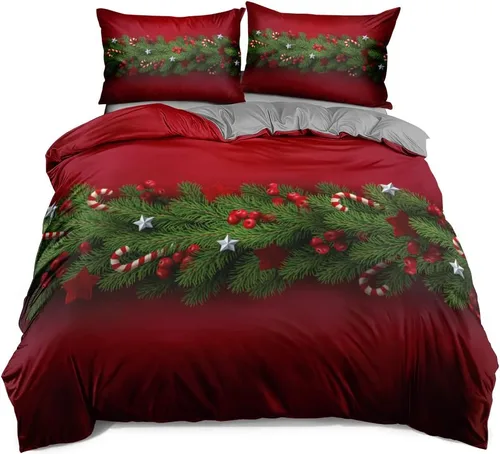 Miniatura 8 de Juego de funda de edredón de Navidad 3D, fundas de edredón y fundas de almohada con patrón de lazo rojo, juegos de ropa de cama de color pulido