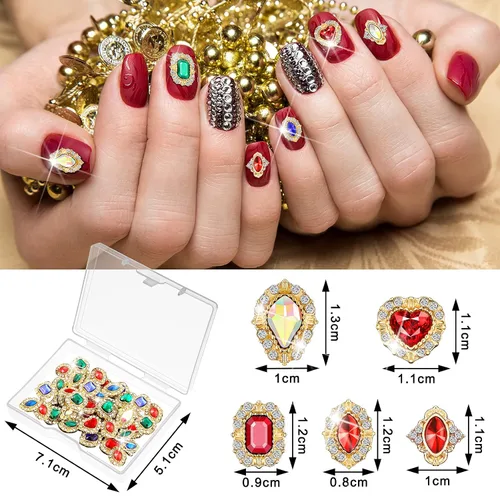 Miniatura 2 de Maitys 35 piezas de diamantes de imitación 3D de lujo para arte de uñas, dijes dorados para uñas con caja de almacenamiento, cristales