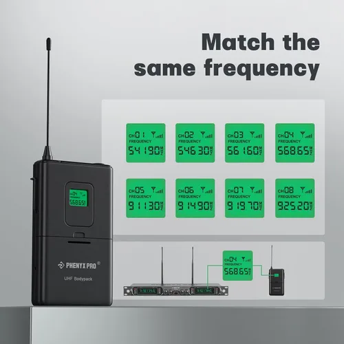 Miniatura 3 de Phenyx Pro Transmisor inalámbrico Bodypack, micrófono inalámbrico BodyPack de 561.6 MHz UHF con patrón cardioide, frecuencia fija, rango de 260